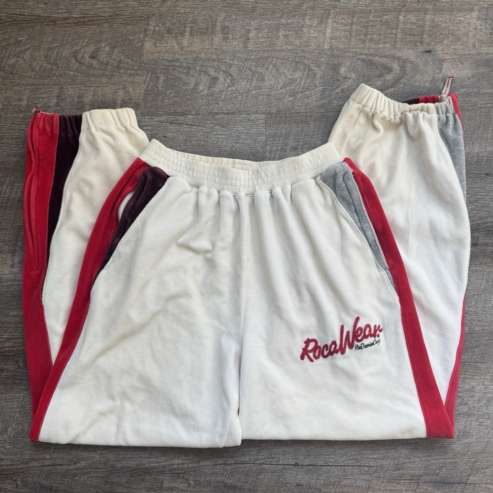 Rocawear Track Pants Youth‎ Large Beige Velour Athletic  Embroidered Y2K Retro